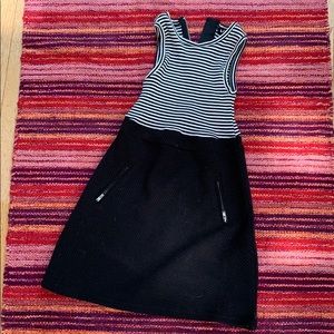 Kidpick Dress, Black and White Striped Mini Dress, Sleeveless Casual Dress